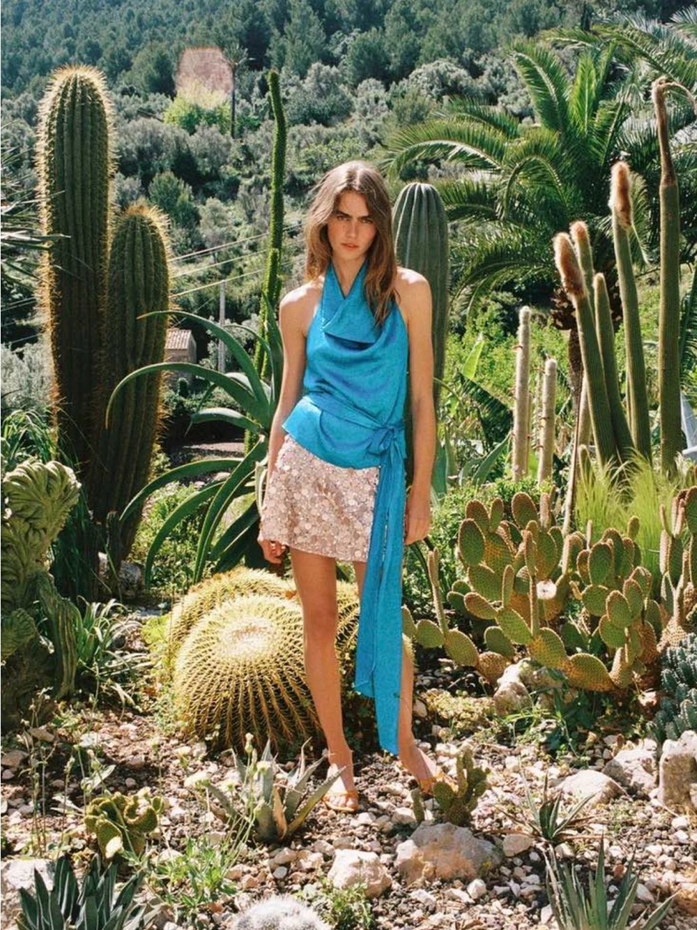Zara turquoise satin halter top with open back